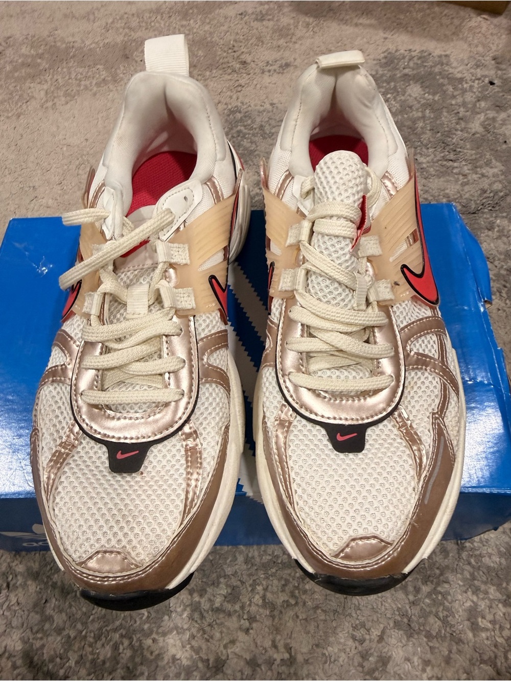 Nike Women’s Cream Sneakers with Coral Swoosh